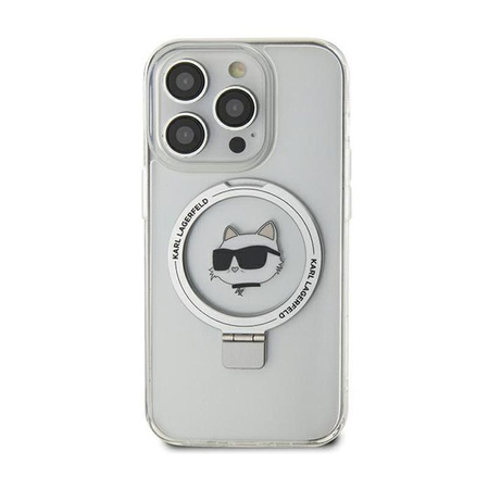 Karl Lagerfeld Ring Stand Choupette Head MagSafe - Coque iPhone 15 Pro Max (blanc)