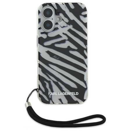 Karl Lagerfeld IML Zebra Pattern & Cord - pouzdro pro iPhone 16 (černé)