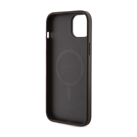 Guess 4G Collection Cuir Logo Métal MagSafe - étui pour iPhone 15 / 14 / 13 (marron)