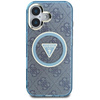 Guess IML Metal Glitter 4G Circle Triangle MagSafe - pouzdro pro iPhone 16 (modré)
