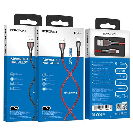 Borofone Highway - Câble de connexion USB vers Lightning 1,2 m (noir/rouge)