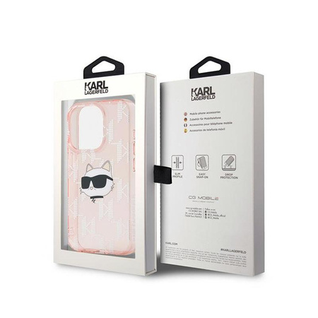 Karl Lagerfeld IML Choupette Head & Monogram - pouzdro pro iPhone 15 Pro Max (růžové)