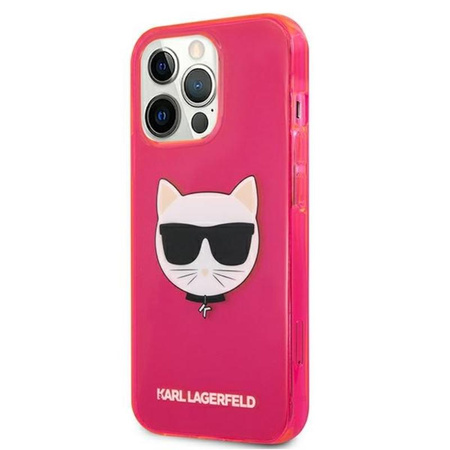 Karl Lagerfeld Choupette Head - iPhone 13 Pro tok (fluo rózsaszín)