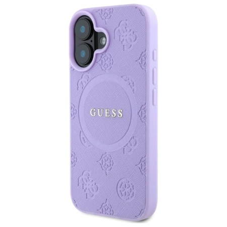 Guess Saffiano Pfingstrose Classic Logo MagSafe - iPhone 16 Tasche (lila)