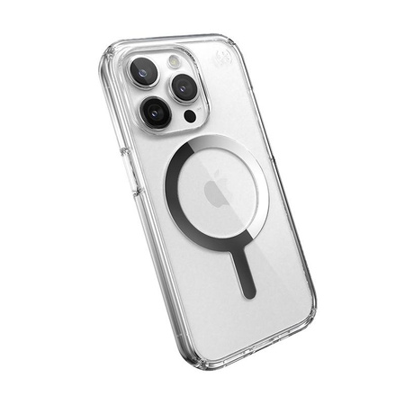 Speck Presidio Perfect-Clear MagSafe - Gehäuse für iPhone 15 Pro (Klar / Chromglanz / Silber)
