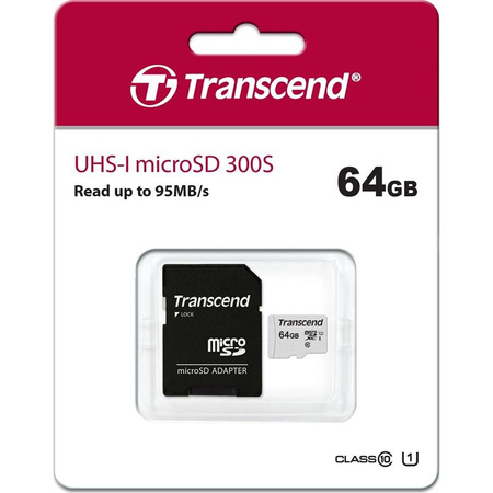 Carte mémoire Transcend Memory microSDXC - 64 GB Class 10 UHS-I U1 95/25 MB/s avec adaptateur