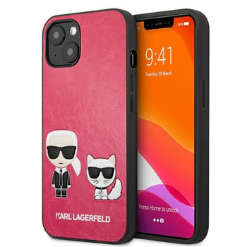 Karl Lagerfeld PU kožené pouzdro Karl & Choupette s reliéfem - iPhone 13 (fuchsiová)