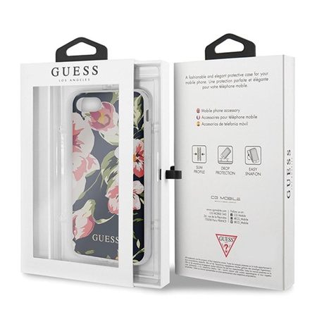 Guess Flower Shiny Collection N3 - pouzdro pro iPhone SE 2020 / 8 / 7 (námořnická modrá)
