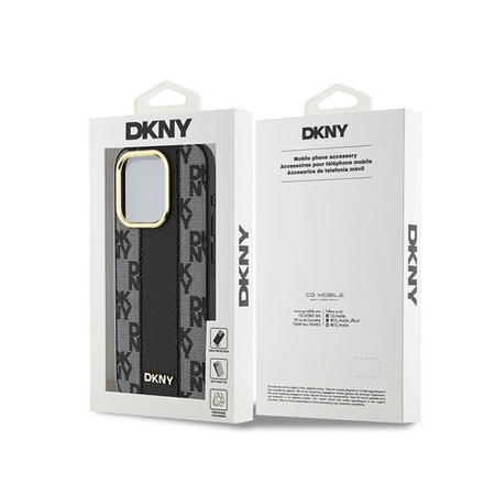 DKNY bőr kockás monomintás MagSafe - iPhone 15 Pro Max tok (fekete)