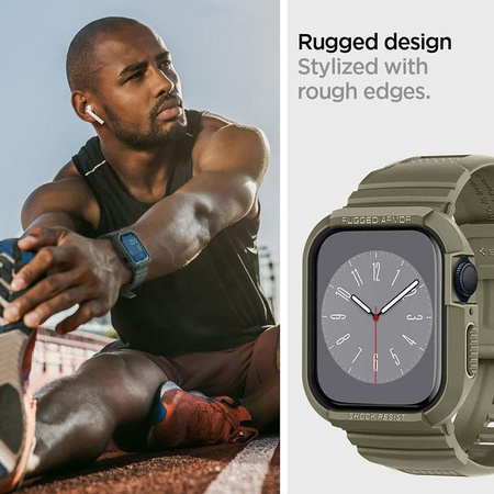 Spigen Rugged Armor Pro - Řemínek s pouzdrem pro Apple Watch 44/45 mm (Vintage Khaki)