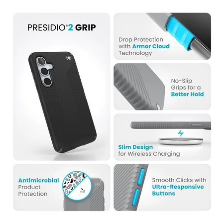 Speck Presidio2 Grip - Étui Samsung Galaxy S24 FE (Noir/Gris ardoise/Blanc)