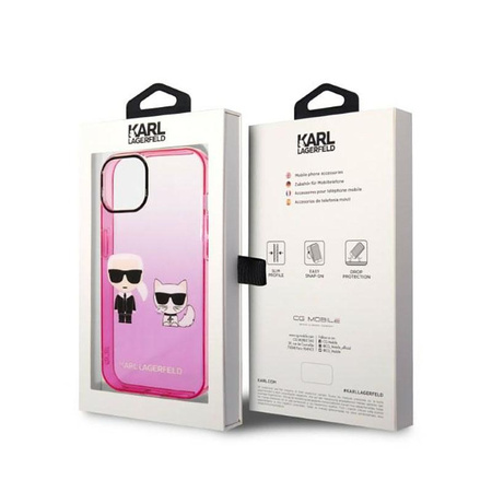 Karl Lagerfeld Gradient Ikonik Karl & Choupette - pouzdro pro iPhone 14 (růžové)