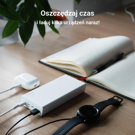 Green Cell PowerPlay20s - Power Bank 20000 mAh z szybkim ładowaniem USB-A QuickCharge 3.0 oraz 2x USB-C Power Delivery 22.5W (biały)