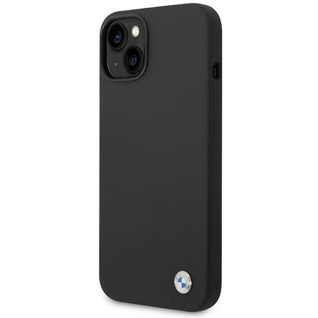 BMW Liquid szilikon tok fém logó - iPhone 14 tok (fekete)
