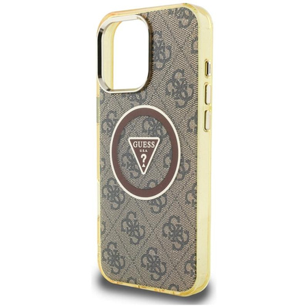 Guess IML Metal Glitter 4G Circle Triangle MagSafe - pouzdro pro iPhone 16 Pro Max (hnědé)