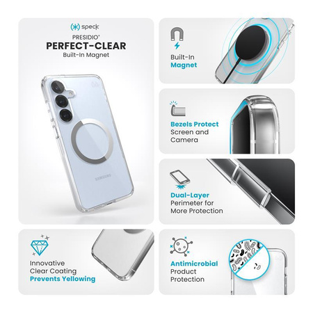 Speck Presidio Perfect-Clear Magnet - Samsung Galaxy S25+ / S24+ MagSafe Case (Klar / Chrom-Finish / Serene Silver)