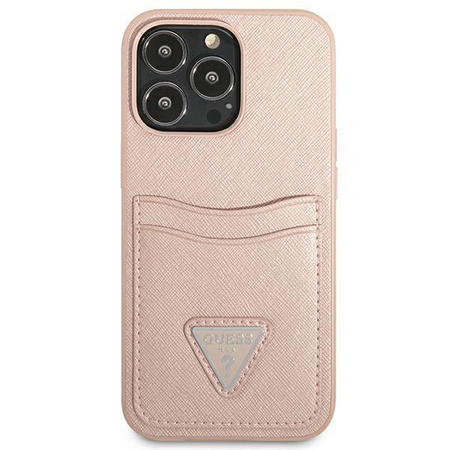 Guess Saffiano Double Card Triangle - iPhone 13 Pro Tasche (rosa)
