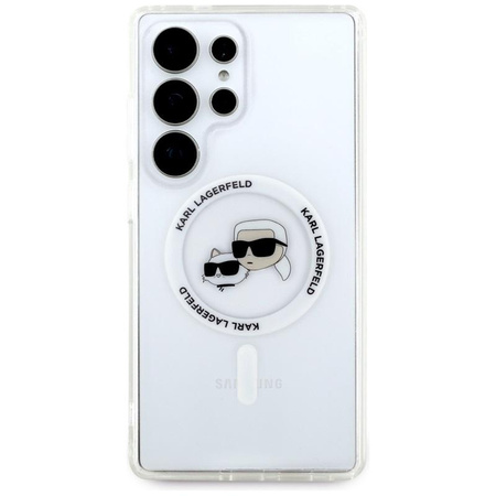 Karl Lagerfeld Button Karl & Choupette Heads Printed Logo MagSafe - Case for Samsung Galaxy S25 Ultra (White)