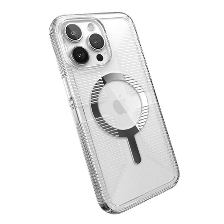 Speck Gemshell Grip + MagSafe - Coque pour iPhone 15 Pro Max (Transparent / Finition Chrome)