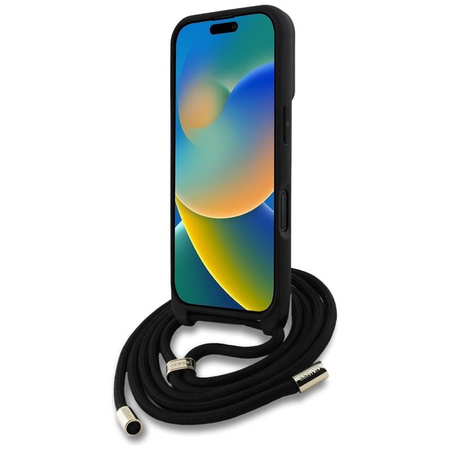 Guess 4G nagy logós zsinórpántos kereszttartó - tok iPhone 16-hoz (barna)