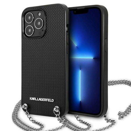 Karl Lagerfeld Étui en cuir texturé et chaîne - iPhone 13 Pro Case (noir)