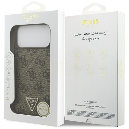 Guess Leather 4G Triangle Strass MagSafe - Hülle iPhone 17 Pro Max (braun)