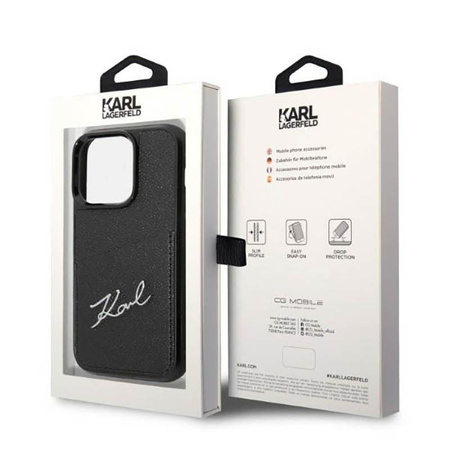 Karl Lagerfeld Signature Logo Cardslot - Étui pour iPhone 14 Pro Max (noir)