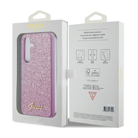 Guess Glitter Flakes Metal Logo Case - Samsung Galaxy S24 tok (lila)