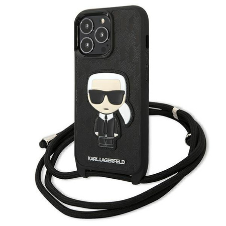 Karl Lagerfeld Monogram Leather Patch and Cord Iconik - pouzdro pro iPhone 13 Pro