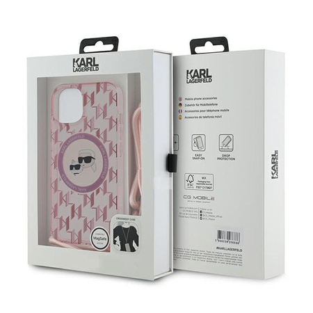 Karl Lagerfeld IML Crossbody Monogram Karl & Choupette Head MagSafe Case - iPhone 15 / 14 / 13 Case (rose)