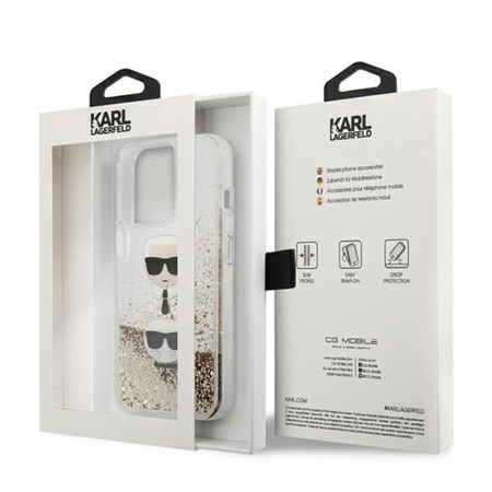 Karl Lagerfeld Liquid Glitter Karl & Choupette Head - iPhone 13 Pro Max Hülle (Gold)
