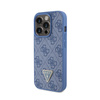 Guess Leder 4G Triangle Strass - iPhone 15 Pro Tasche (blau)