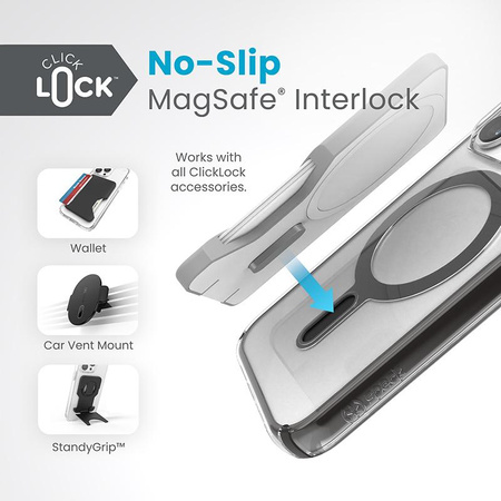 Speck Presidio Perfect-Clear ClickLock & Magsafe - iPhone 15 Pro Case (Clear / Frosted Black / Slate Grey)