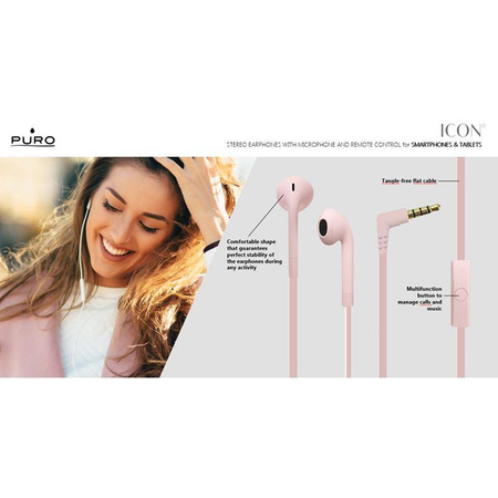PURO ICON Stereo Earphones - Słuchawki z płaskim kablem z mikrofonem i pilotem (Czarny)