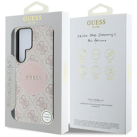 Guess 4G Round Patch Classic Logo MagSafe - tok Samsung Galaxy S25 Ultra (rózsaszín)