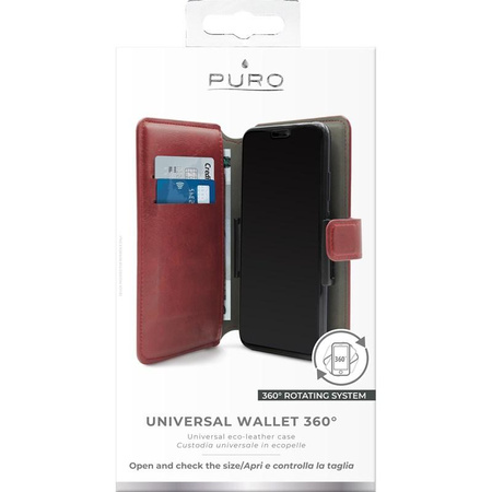 PURO Universal Wallet 360° - Universelles Dreh-Etui mit Kartenfächern, Größe XL (rot)