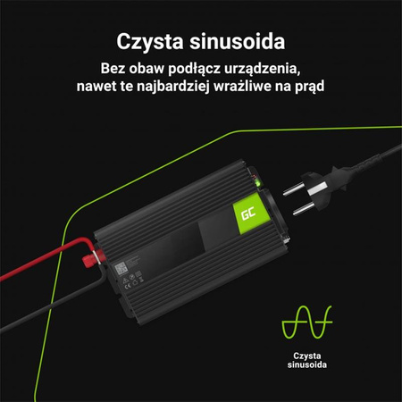 Green Cell - Przetwornica napięcia Inwerter 24V na 230V 500W/1000W Czysta sinusoida