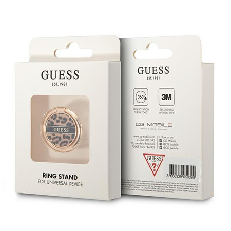 Guess Ring Stand Leopard - Magnetický držák na prst pro telefon (hnědý)