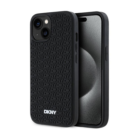 DKNY 3D gumi ismétlődő minta - iPhone 15 Plus tok (fekete)