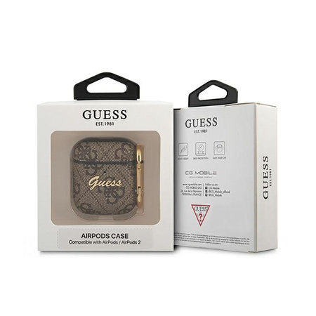 Guess 4G Script Metal Collection- pouzdro na AirPods 1/2 generace (hnědé)