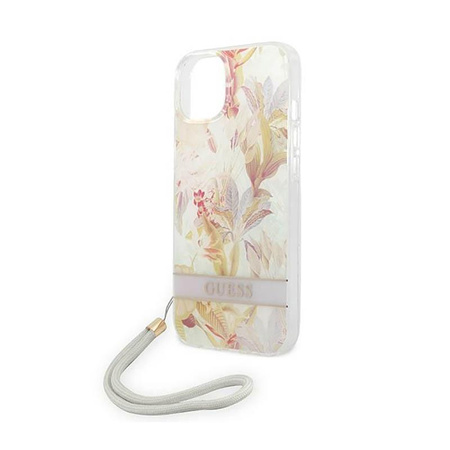 Guess Flower Cord - Case with lanyard iPhone 14 Plus (purple)