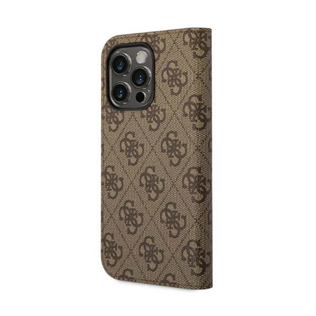 Guess 4G Metal Camera Outline Booktype Case - Coque pour iPhone 14 Pro Max (marron)