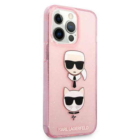 Karl Lagerfeld Glitter Karl & Choupette Head - Coque iPhone 13 Pro (rose)