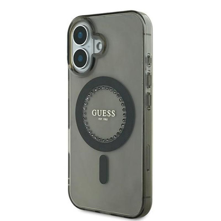 Guess IML Rhinestones MagSafe - Pouzdro pro iPhone 16 (Černé)