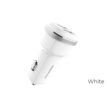Borofone - Chargeur de voiture USB 2x, blanc
