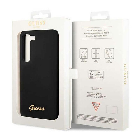 Guess Silikon Script Metall Logo - Samsung Galaxy S23 Hülle (schwarz)