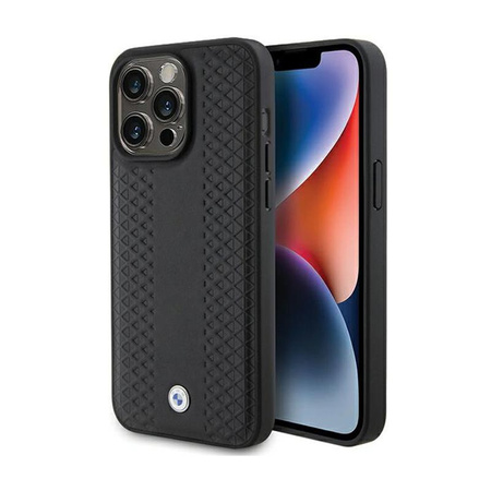 Kožené pouzdro BMW s diamantovým vzorem - iPhone 15 Pro (černé)