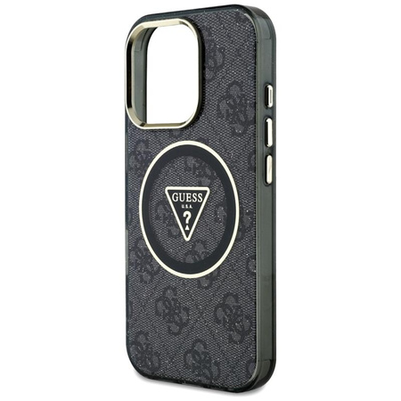 Guess IML Metal Glitter 4G Circle Triangle MagSafe - pouzdro pro iPhone 16 Pro (černé)