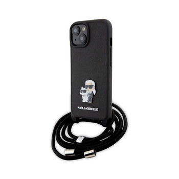 Karl Lagerfeld Crossbody Saffiano Metal Pin Karl & Choupette - iPhone 15 Case (black)