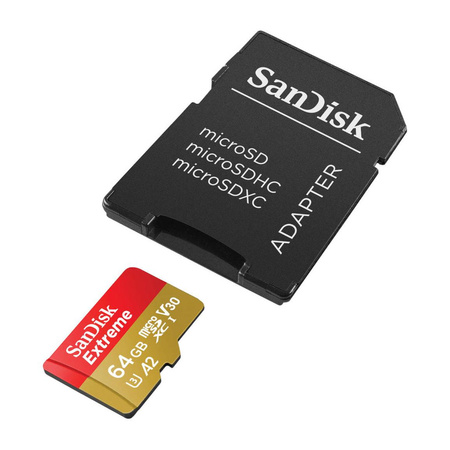 SanDisk Extreme microSDXC - Paměťová karta 64 GB A2 V30 UHS-I U3 170/80 MB/s s adaptérem